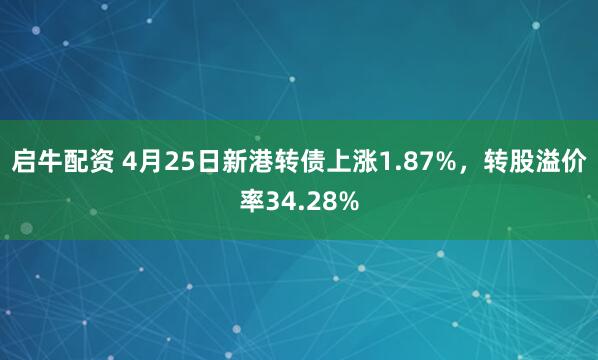 启牛配资 4月25日新港转债上涨1.87%，转股溢价率34.28%